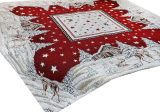 Vianočný gobelínový obrus na stôl Zimná krajinka na bordovom 90x90 cm Chenille IT029